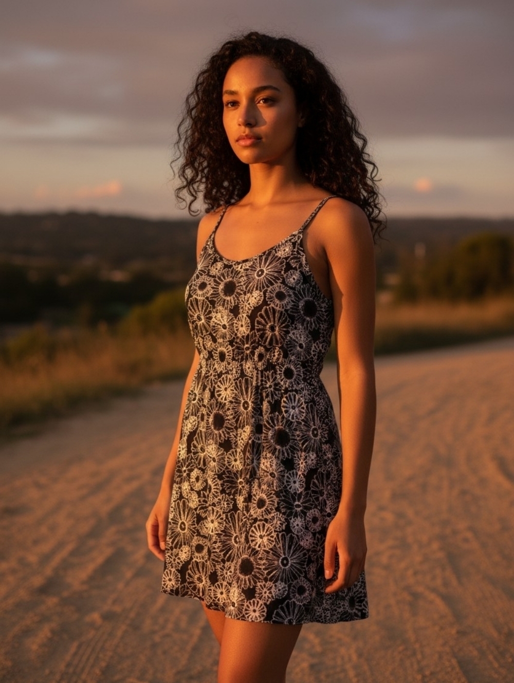 Women's SO Black & White Floral Sleeveless Dress L